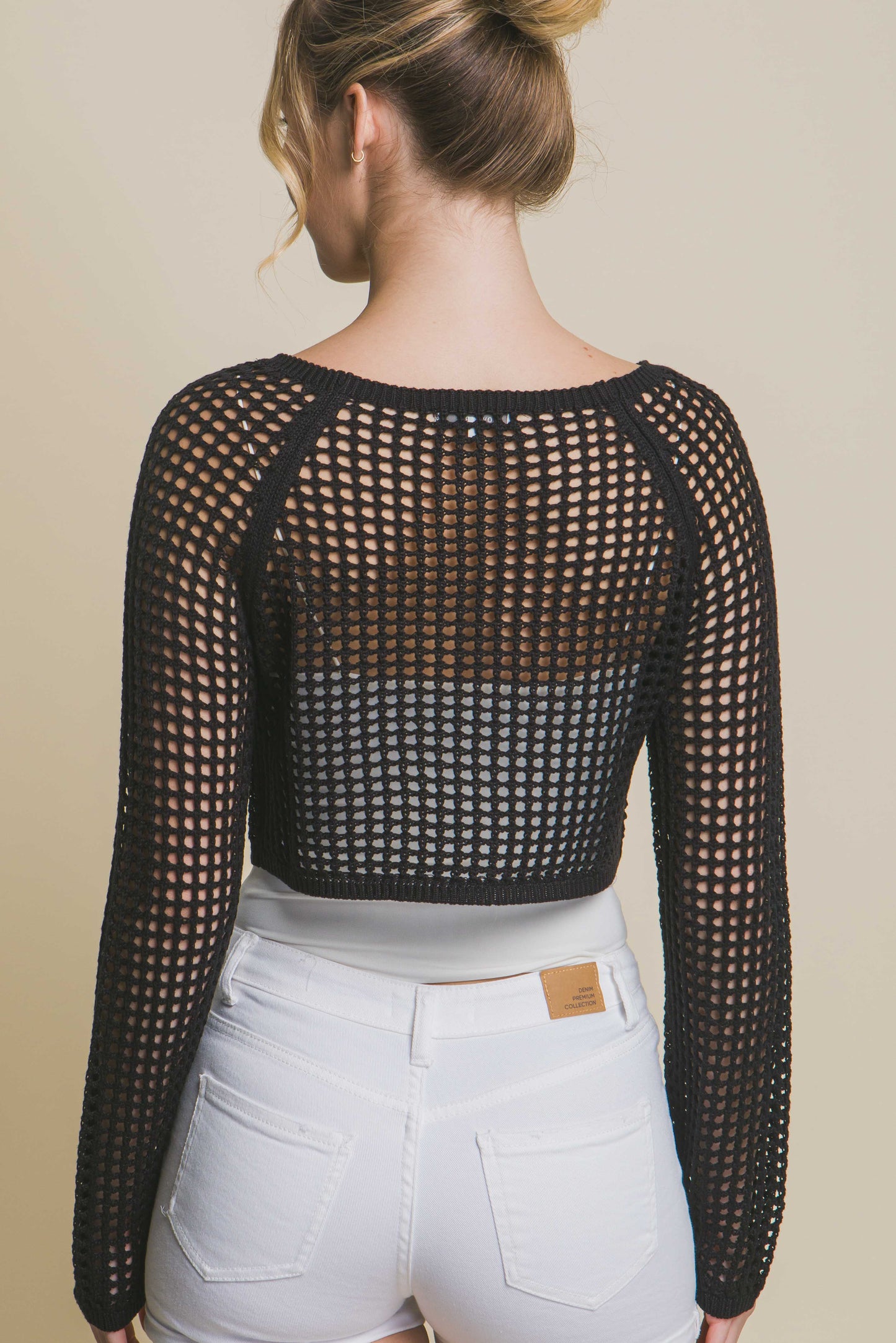 Open Knit Cropped Sweater Top